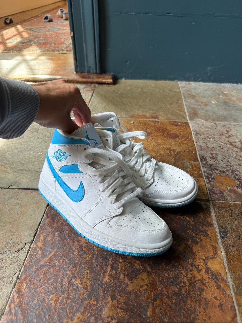 Jordan Kids' White & Light Blue High-Top Sneakers